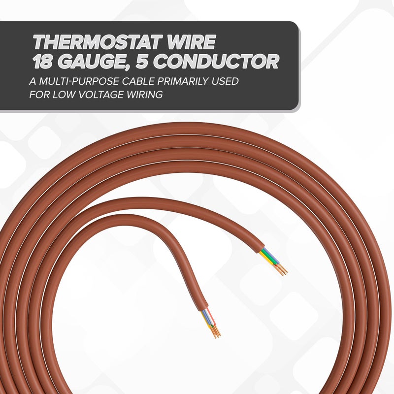 THE CIMPLE CO Thermostat Wire 18/5, 100 FT, Solid Copper, 18 Gauge, 5 Conductor, Residential, Commercial and Industrial Rated, 30 Meter, Brown - Image 3